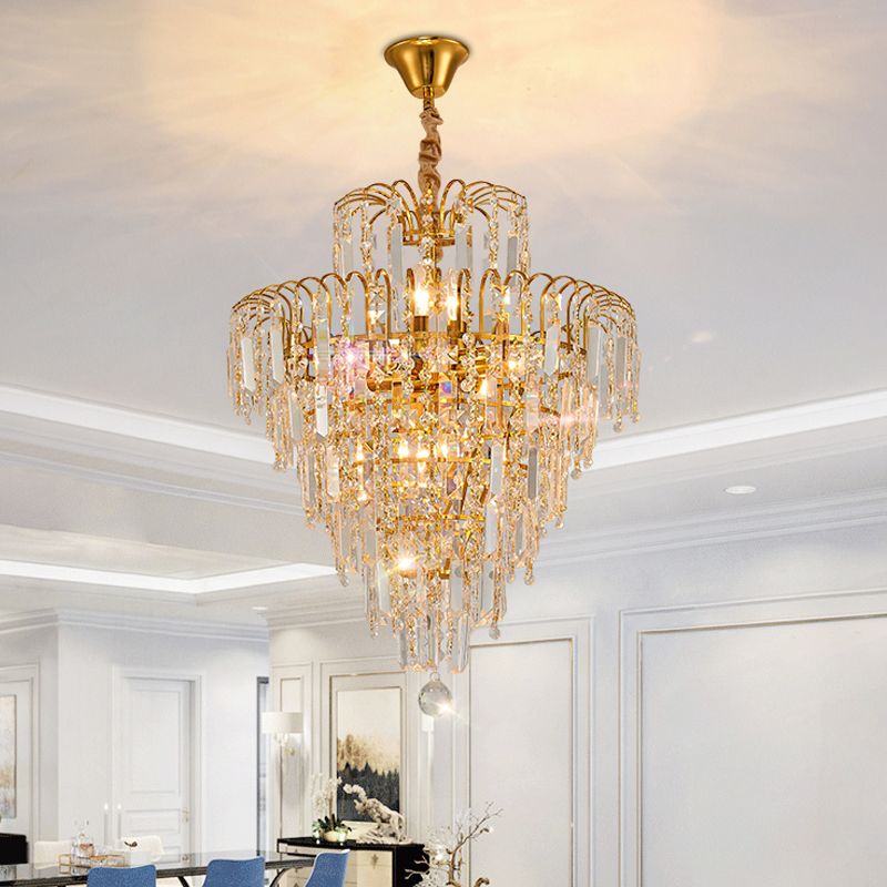 Kristy Luxury 5 Layers Tassel Crystal Gold Chandelier - Hey Lighting