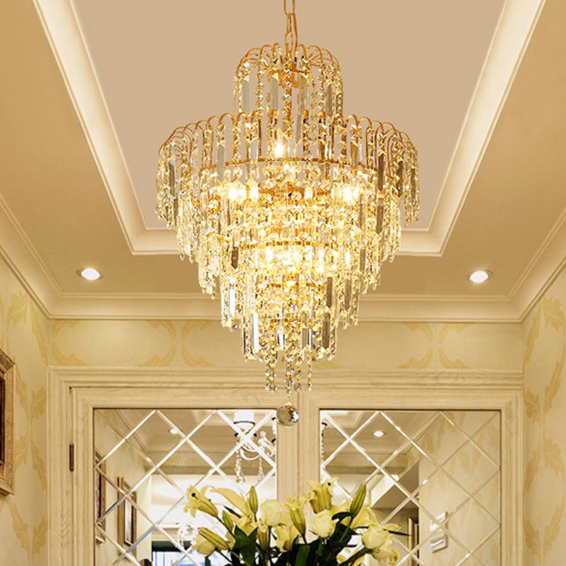 Kristy Luxury 5 Layers Tassel Crystal Gold Chandelier - Hey Lighting