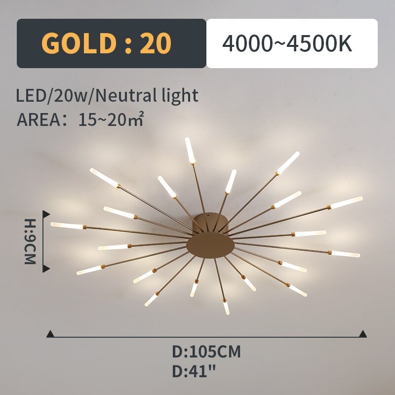 Wesley Flush-Mount Ceiling Light Fireworks, Black/Gold - Hey Lighting