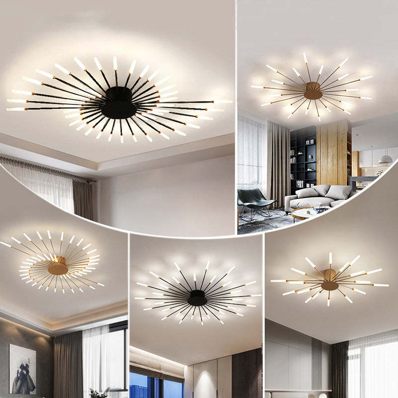 Wesley Flush-Mount Ceiling Light Fireworks, Black/Gold - Hey Lighting