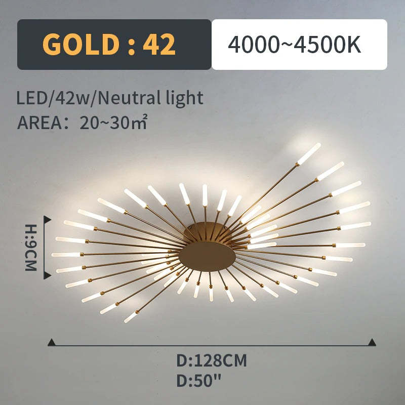 Wesley Flush-Mount Ceiling Light Fireworks, Black/Gold - Hey Lighting