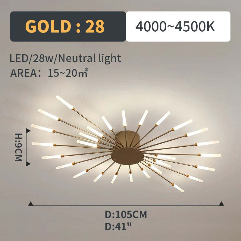 Wesley Flush-Mount Ceiling Light Fireworks, Black/Gold - Hey Lighting