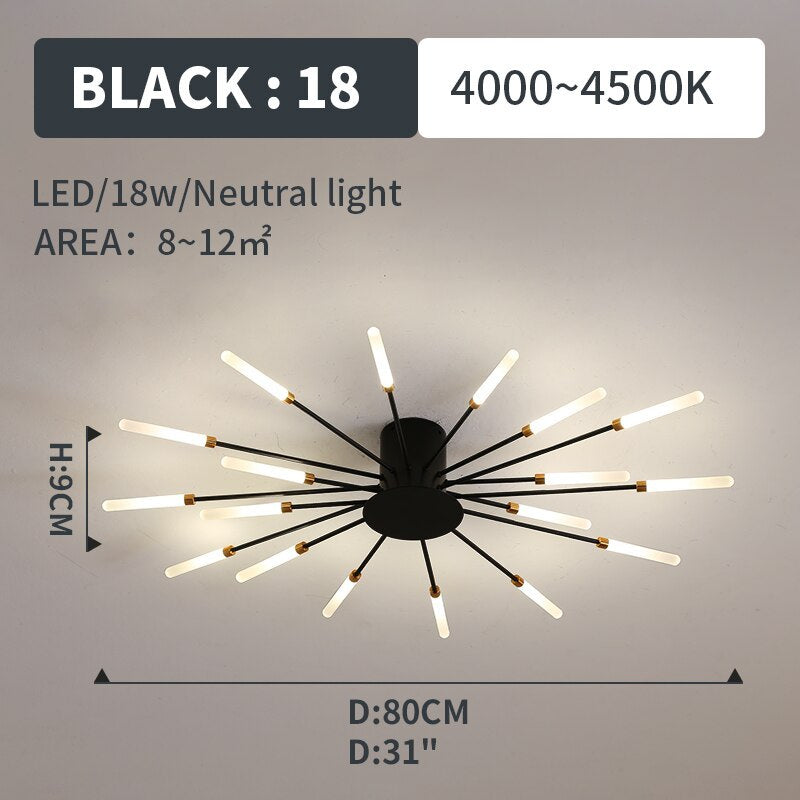 Wesley Flush-Mount Ceiling Light Fireworks, Black/Gold - Hey Lighting