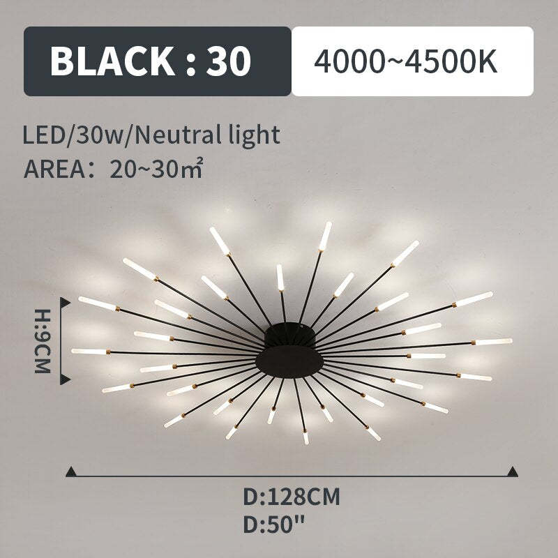 Wesley Flush-Mount Ceiling Light Fireworks, Black/Gold - Hey Lighting