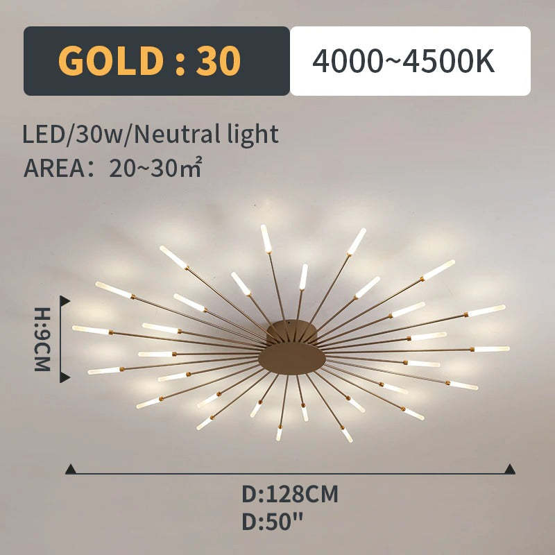 Wesley Flush-Mount Ceiling Light Fireworks, Black/Gold - Hey Lighting