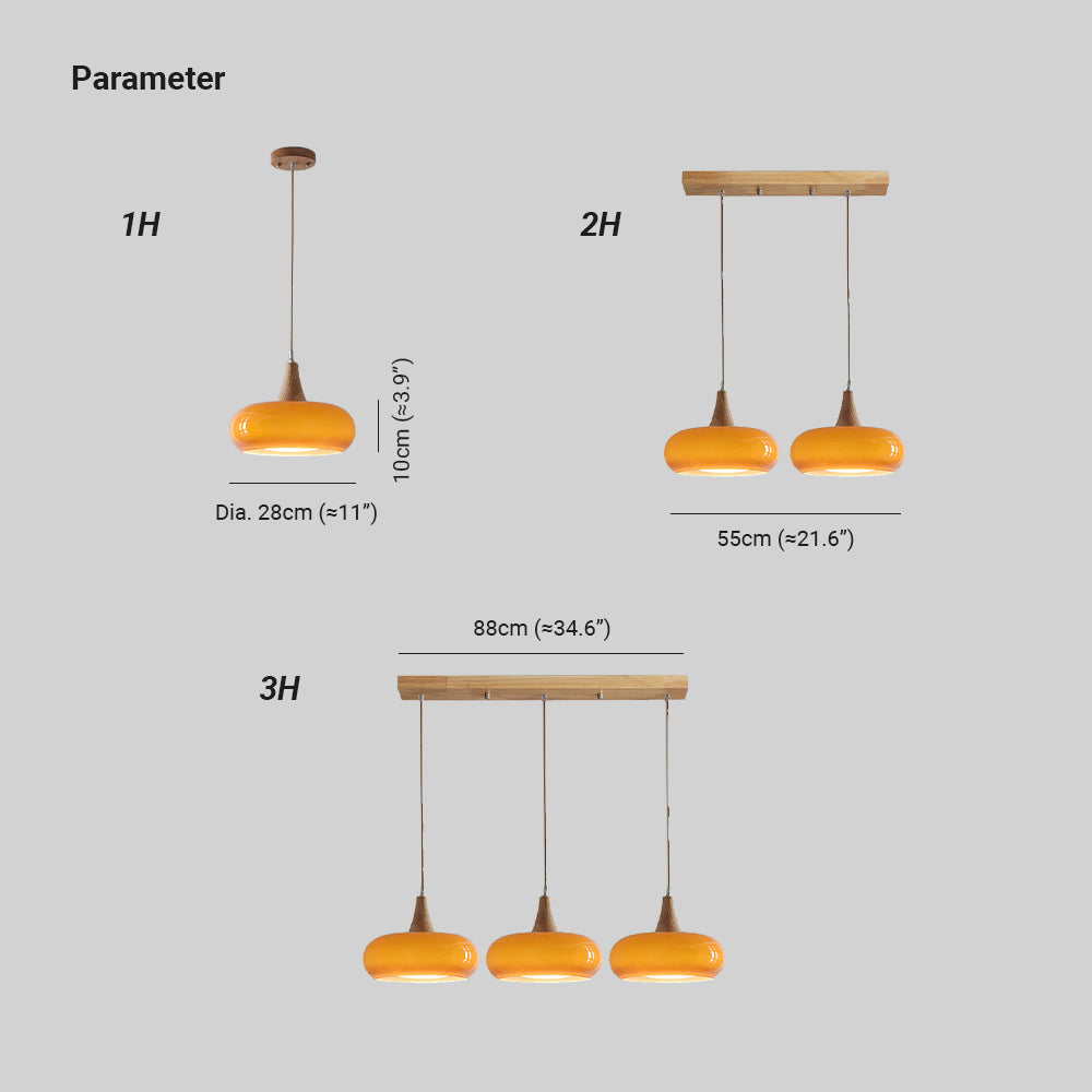 Charlotte Wood and Glass Pendant Light – 2 Heads – Orange