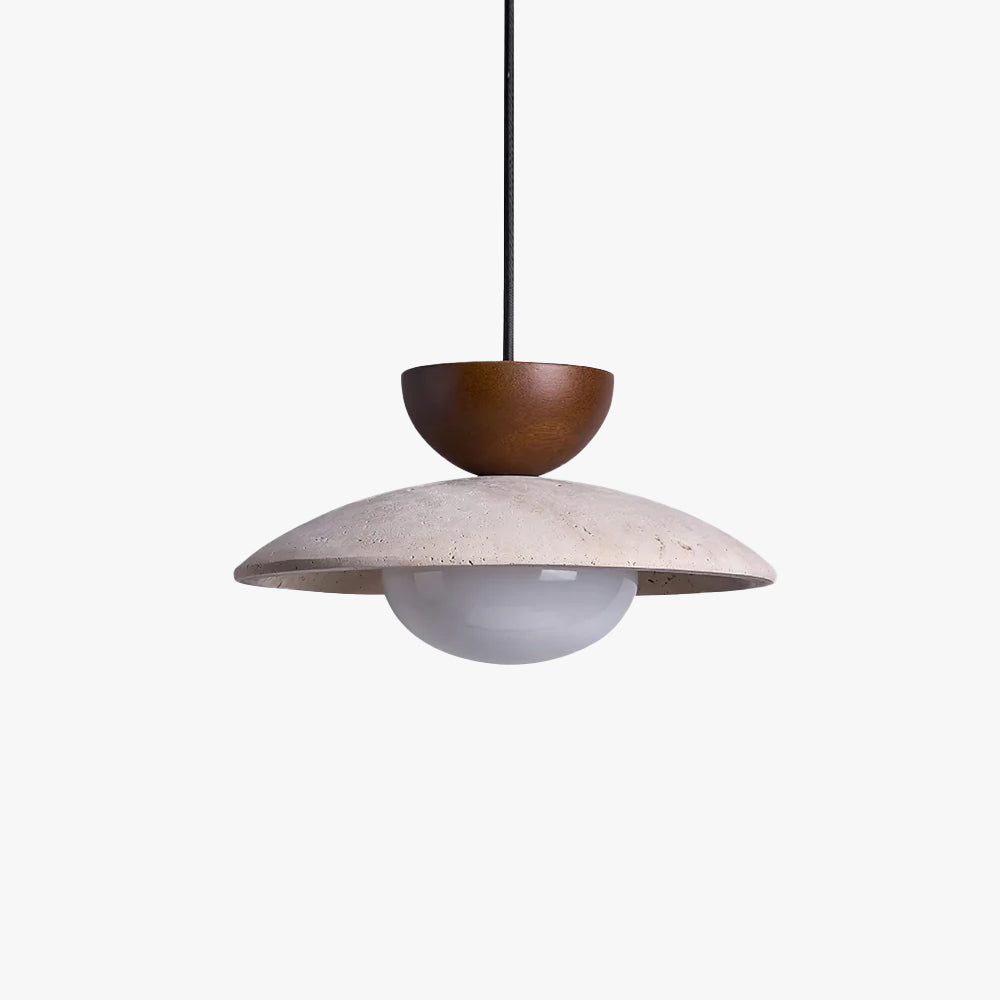 Cleo Travertine, Wood and Glass Pendant Light – Walnut