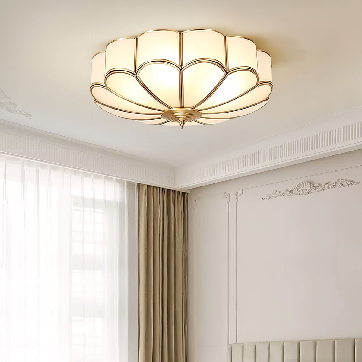 Ulira Ceiling Light Flower Shape Frosted Glass Brass - Hey Lighting