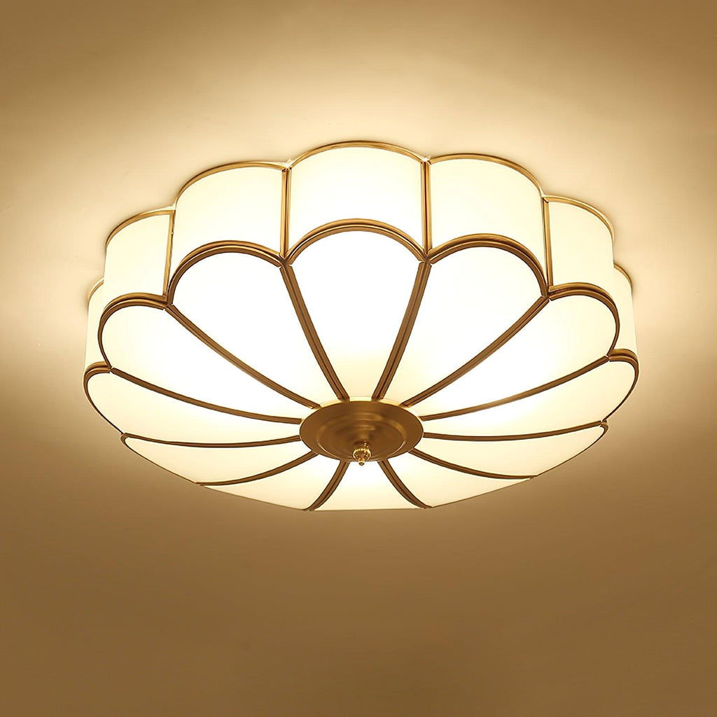 Ulira Ceiling Light Flower Shape Frosted Glass Brass - Hey Lighting