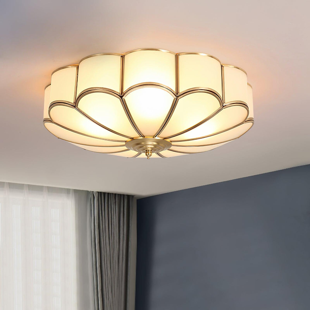 Ulira Ceiling Light Flower Shape Frosted Glass Brass - Hey Lighting