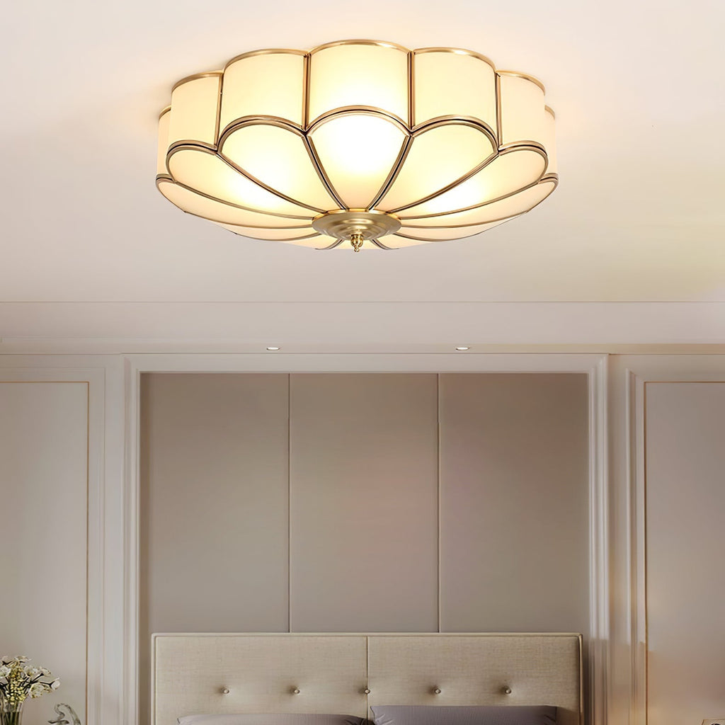 Ulira Ceiling Light Flower Shape Frosted Glass Brass - Hey Lighting