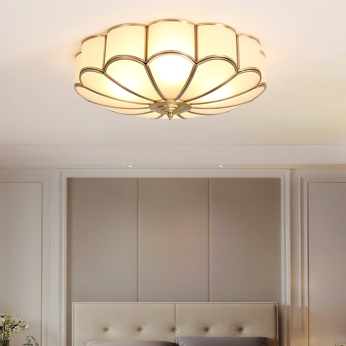 Ulira Ceiling Light Flower Shape Frosted Glass Brass - Hey Lighting