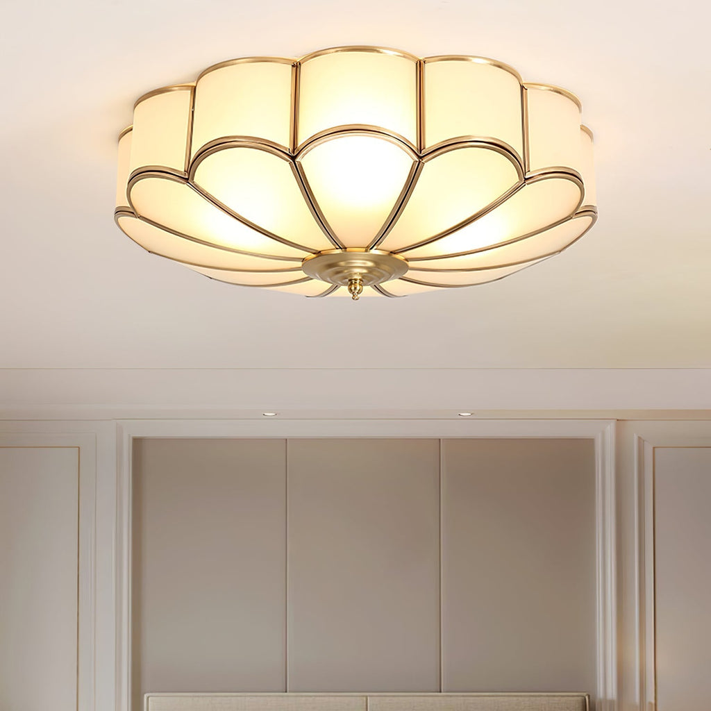 Ulira Ceiling Light Flower Shape Frosted Glass Brass - Hey Lighting