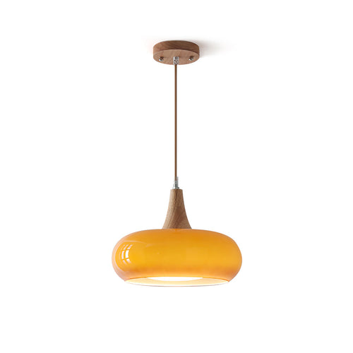Charlotte Wood and Glass Pendant Light – 1 Head – Orange