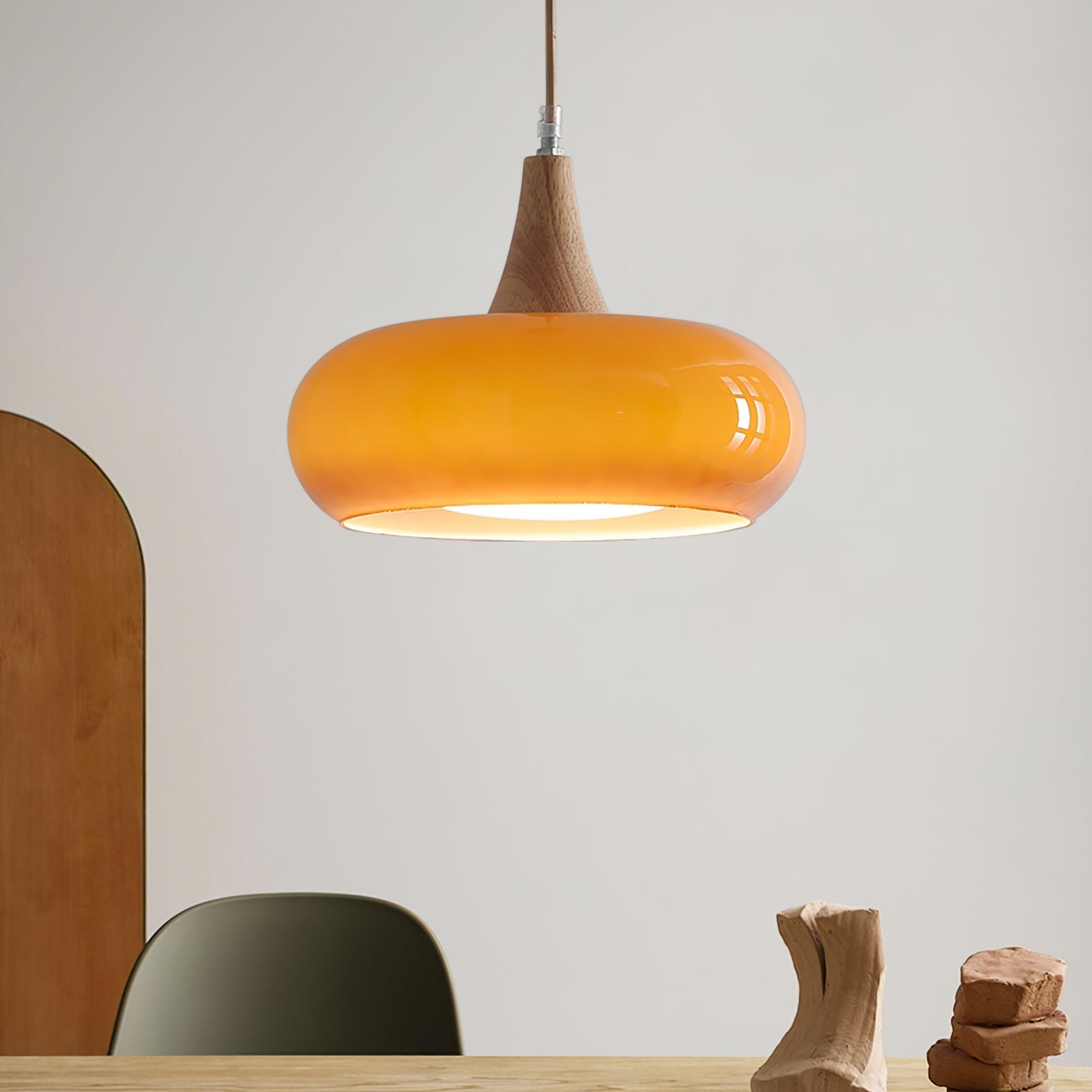 Charlotte Wood and Glass Pendant Light – 2 Heads – White