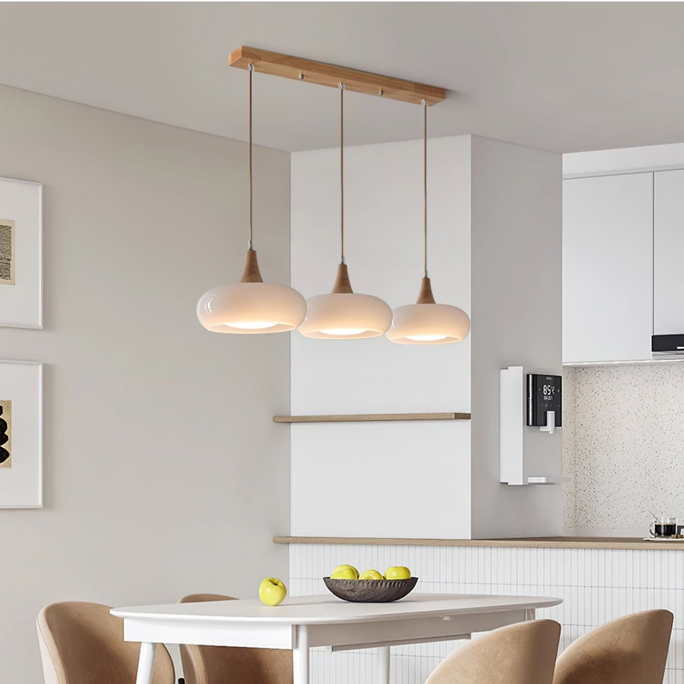 Charlotte Wood and Glass Pendant Light – 3 Heads – Orange