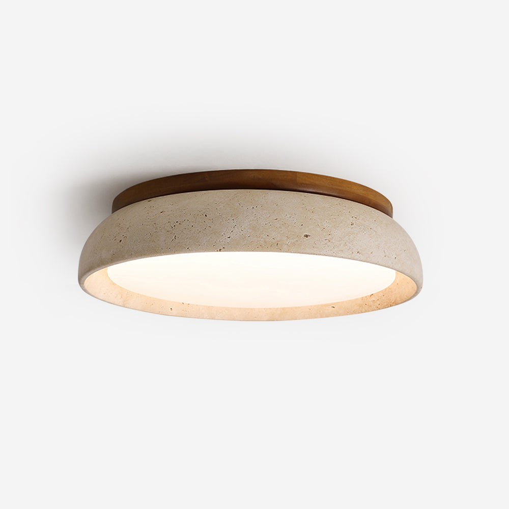 Kloris Travertine and Wood LED Ceiling Light – D30cm – Warm White