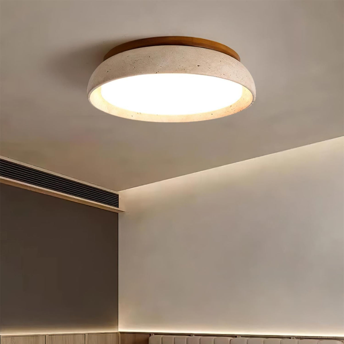 Kloris Travertine and Wood LED Ceiling Light – D55cm – Warm White