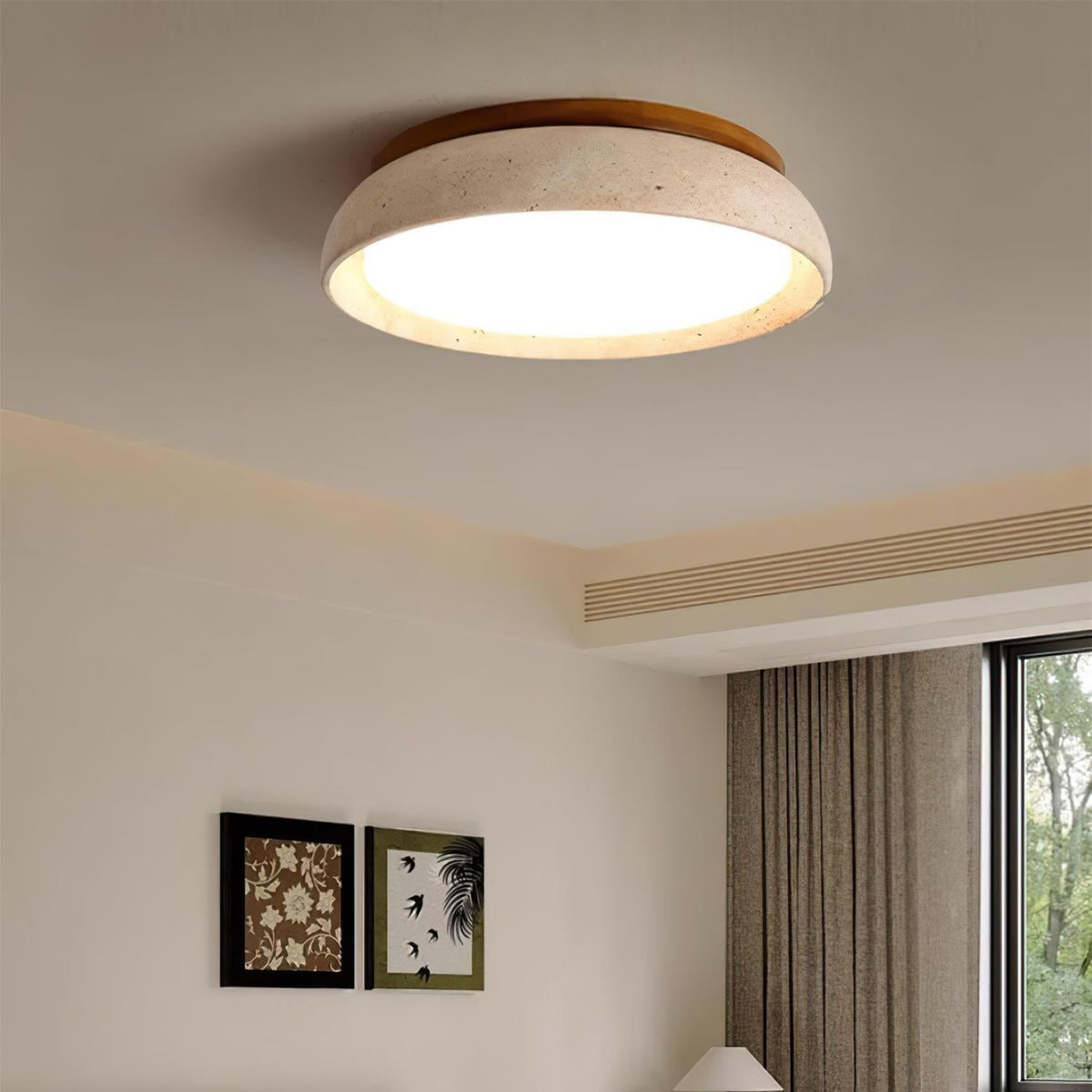 Kloris Travertine and Wood LED Ceiling Light – D55cm – Dimmable