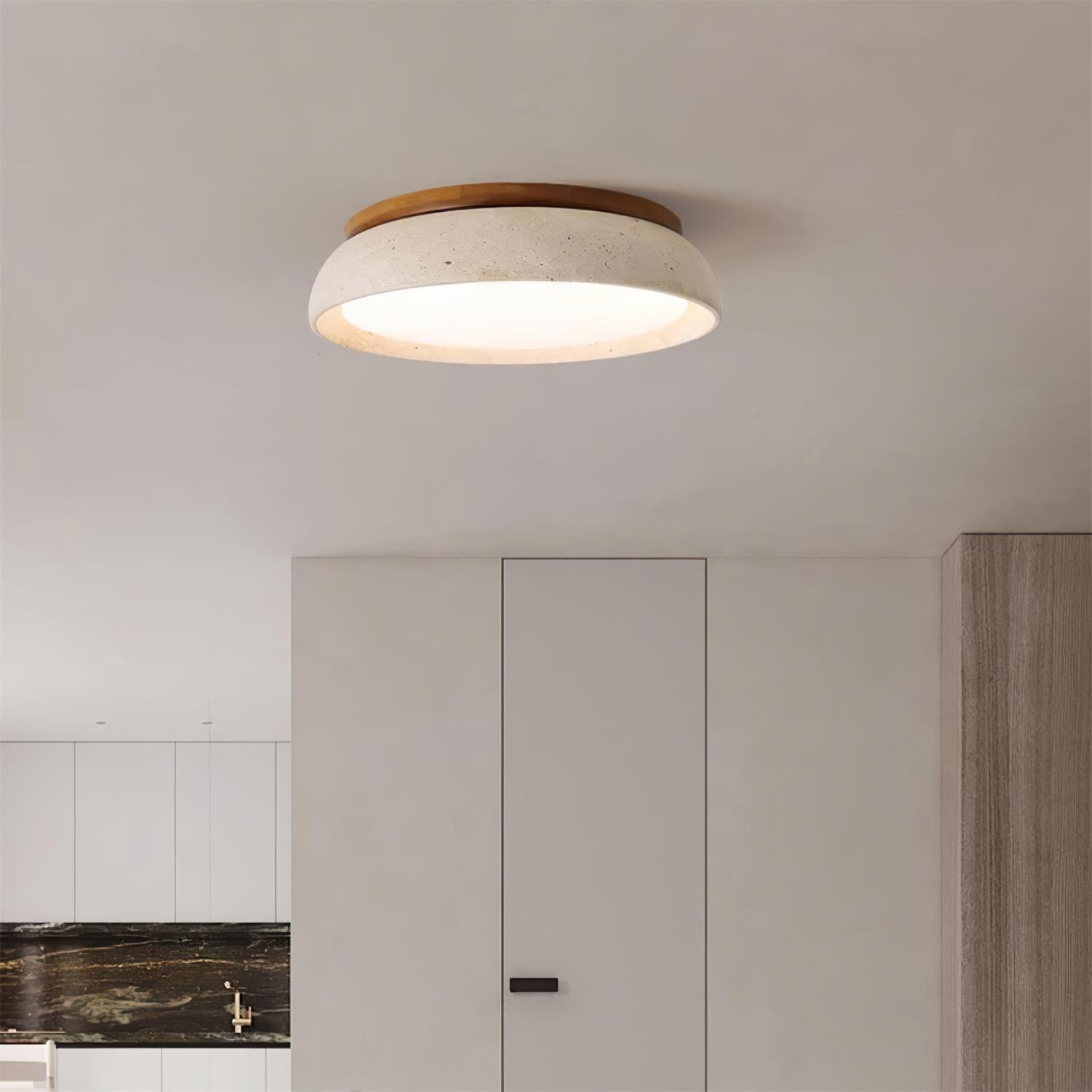 Kloris Travertine and Wood LED Ceiling Light – D30cm – Dimmable