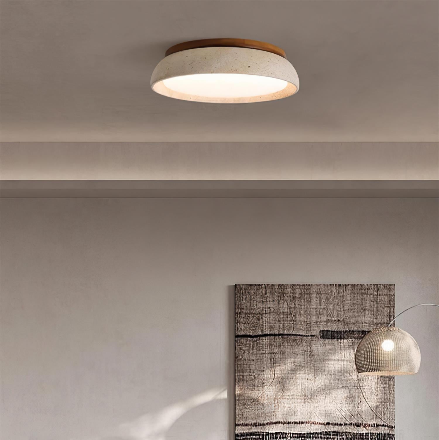 Kloris Travertine and Wood LED Ceiling Light – D43cm – Warm White