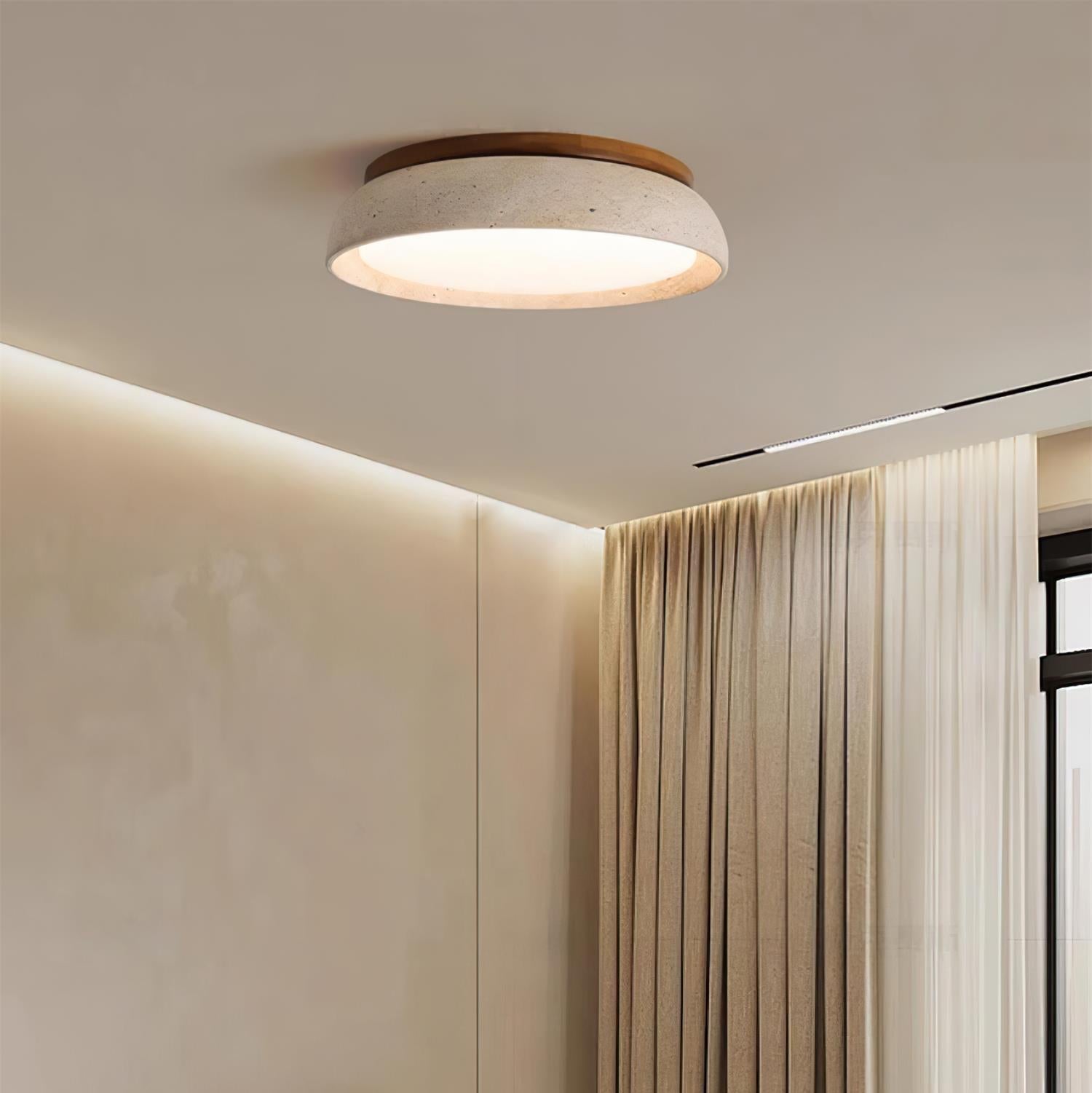 Kloris Travertine and Wood LED Ceiling Light – D43cm – Dimmable