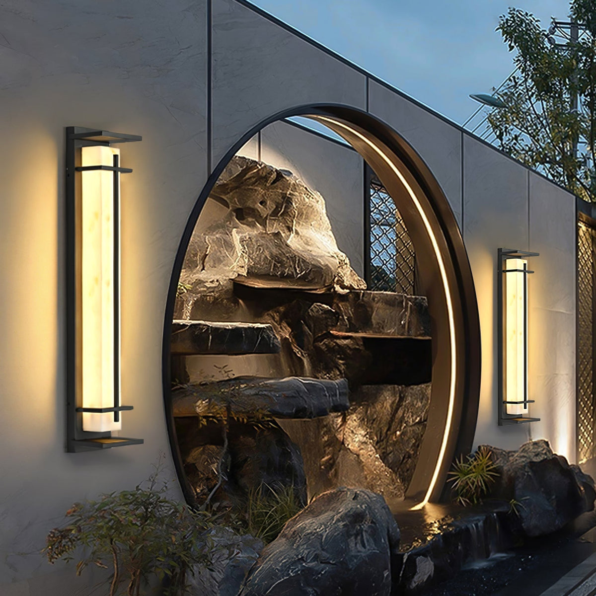 Ray Square Outdoor Wall Light Imitation Alabaster Waterproof - Hey Lighting