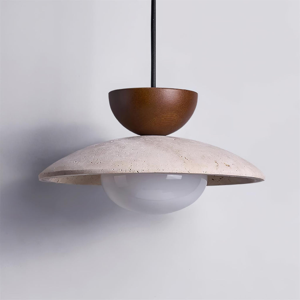 Cleo Travertine, Wood and Glass Pendant Light – product view