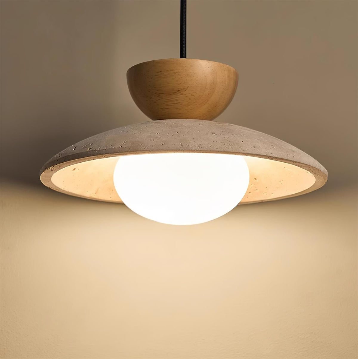 Cleo Travertine, Wood and Glass Pendant Light – product view