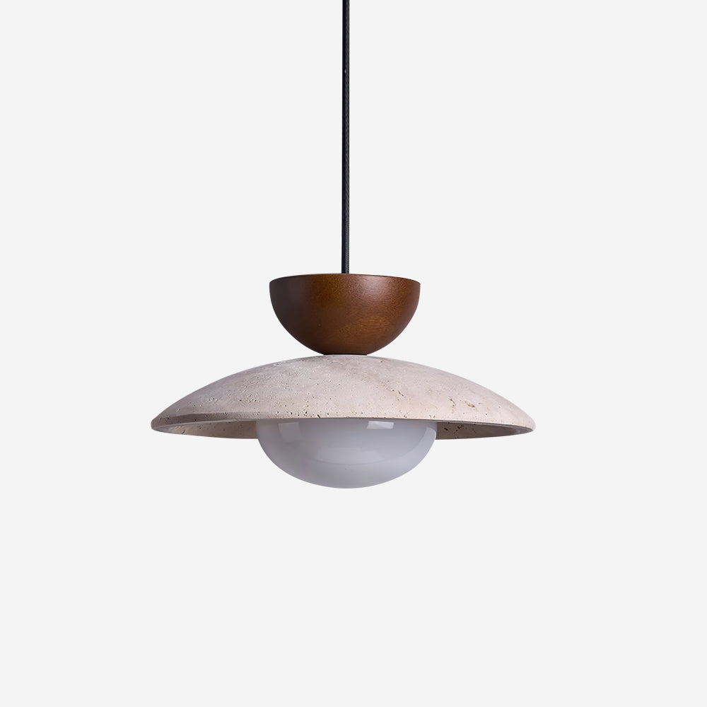 Cleo Travertine, Wood and Glass Pendant Light – product view