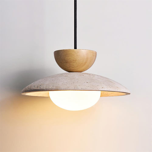 Cleo Travertine, Wood and Glass Pendant Light – Wood