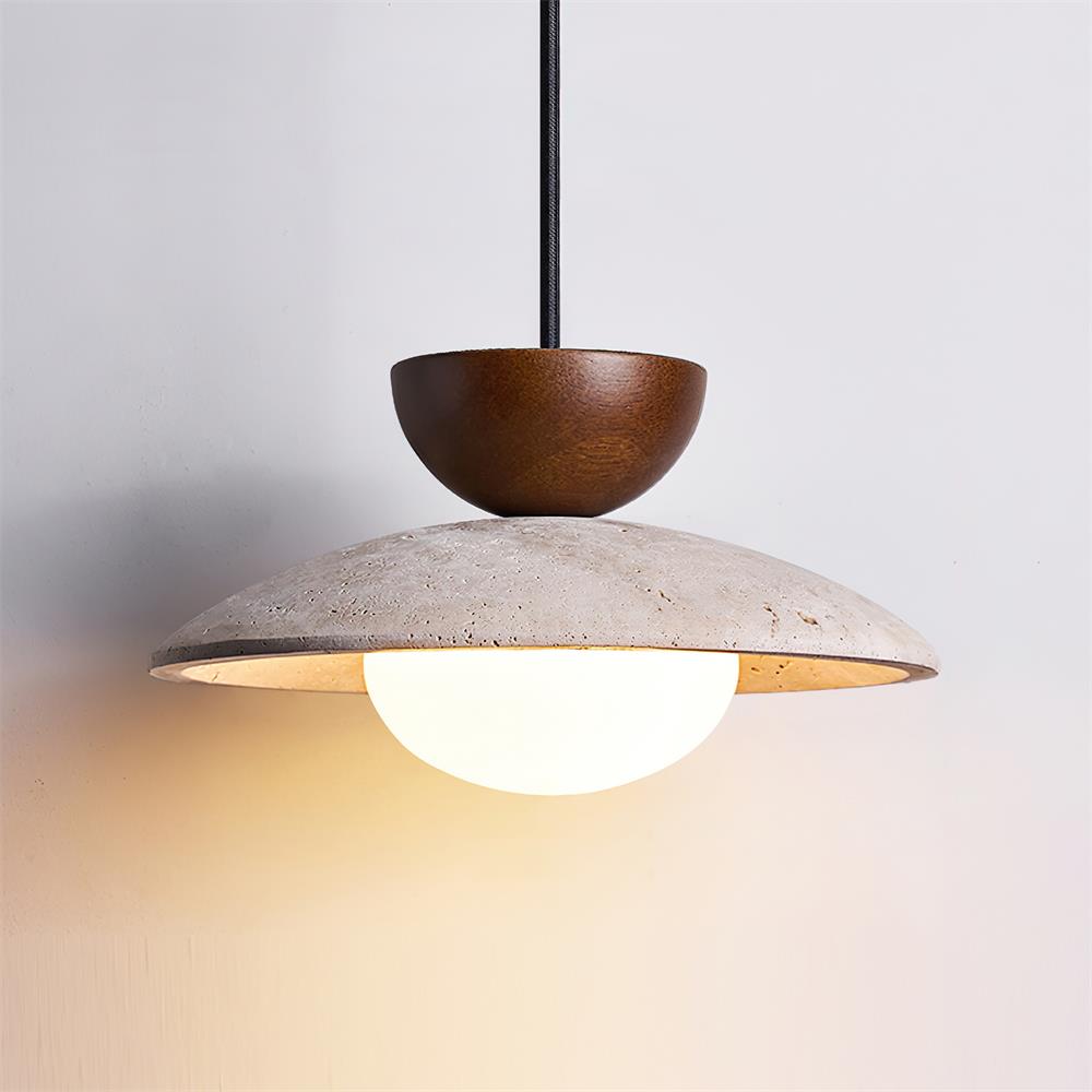 Cleo Travertine, Wood and Glass Pendant Light – product view
