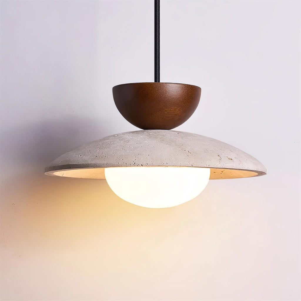 Cleo Travertine, Wood and Glass Pendant Light – product view