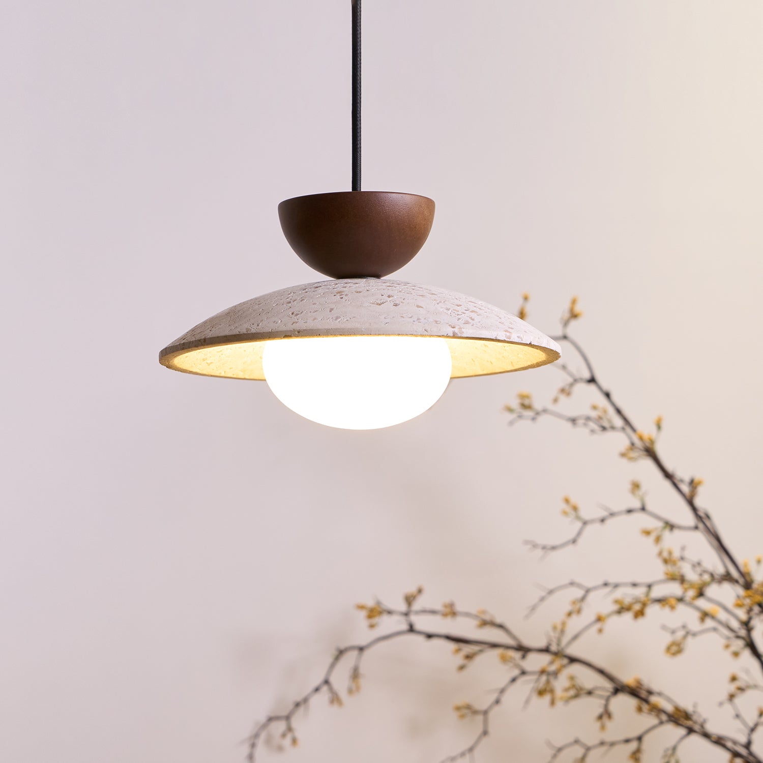 Cleo Travertine, Wood and Glass Pendant Light – product view