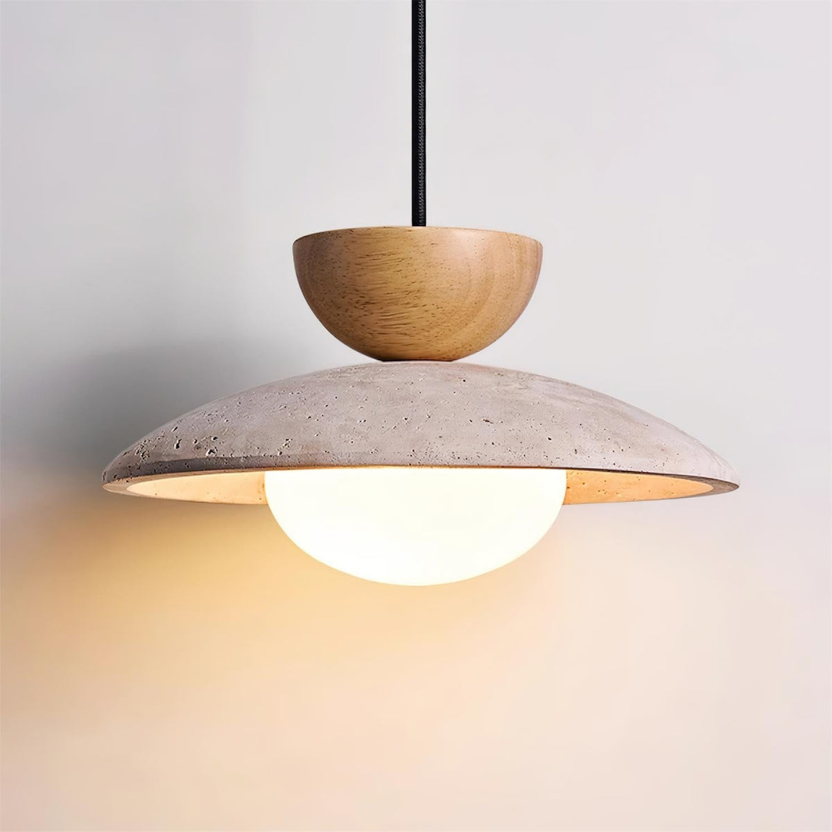 Cleo Travertine, Wood and Glass Pendant Light – product view