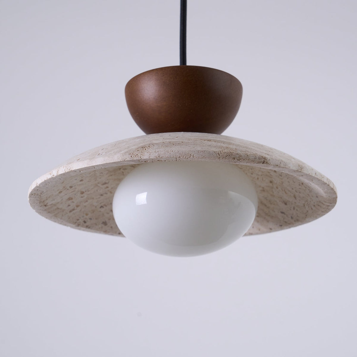 Cleo Travertine, Wood and Glass Pendant Light – product view
