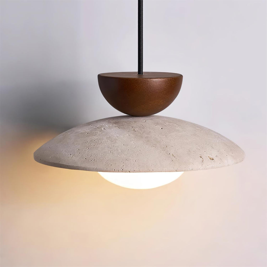 Cleo Travertine, Wood and Glass Pendant Light – product view