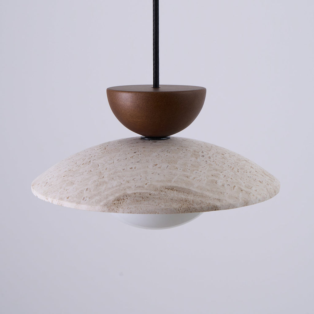 Cleo Travertine, Wood and Glass Pendant Light – product view