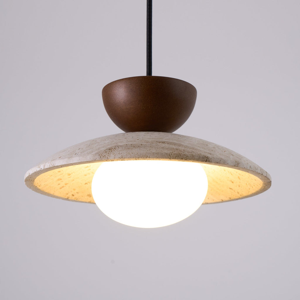 Cleo Travertine, Wood and Glass Pendant Light – product view