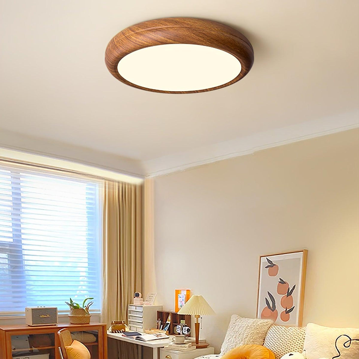 Grena Wood Grain Round Ceiling Light - Hey Lighting