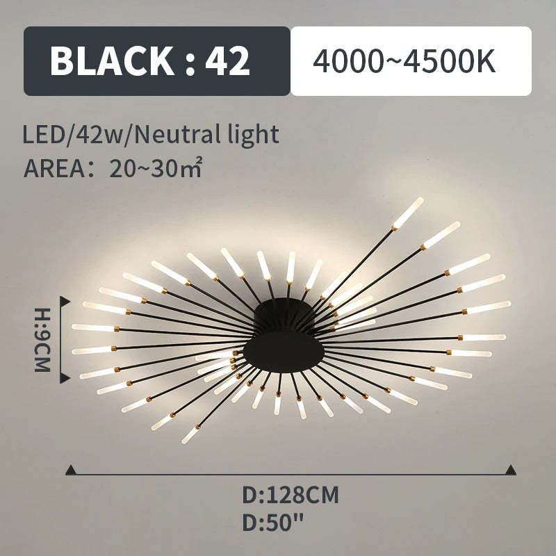 Wesley Flush-Mount Ceiling Light Fireworks, Black/Gold - Hey Lighting