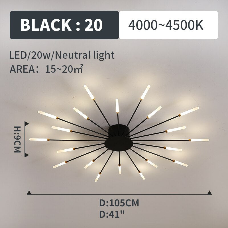 Wesley Flush-Mount Ceiling Light Fireworks, Black/Gold - Hey Lighting