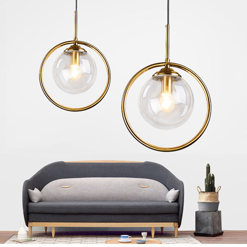 Zoey Glass Pendant Light with a Metal Ring - Hey Lighting