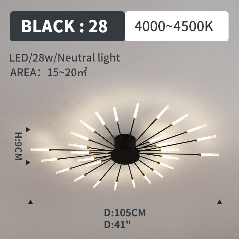 Wesley Flush-Mount Ceiling Light Fireworks, Black/Gold - Hey Lighting