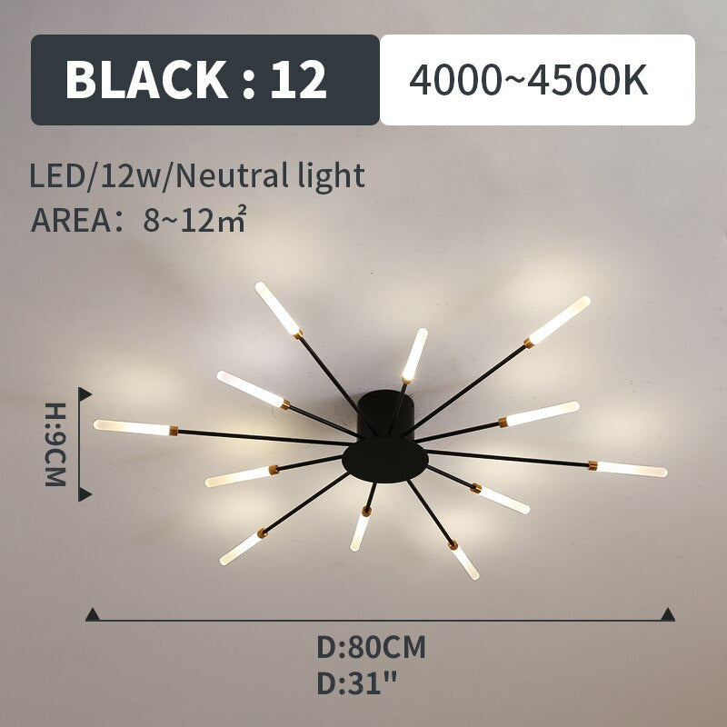 Wesley Flush-Mount Ceiling Light Fireworks, Black/Gold - Hey Lighting
