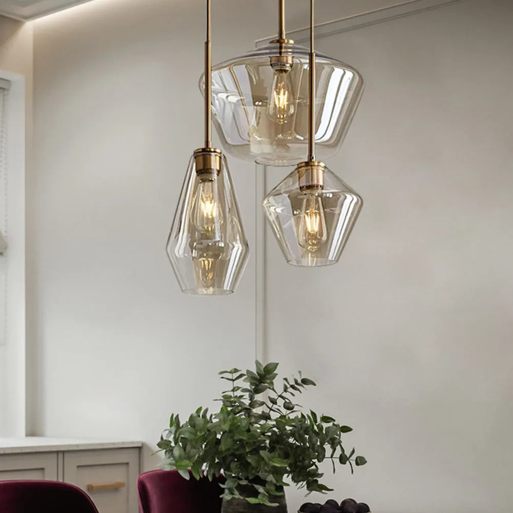 June Pendant Light Glass, Clear/Amber Diamond shape - Hey Lighting