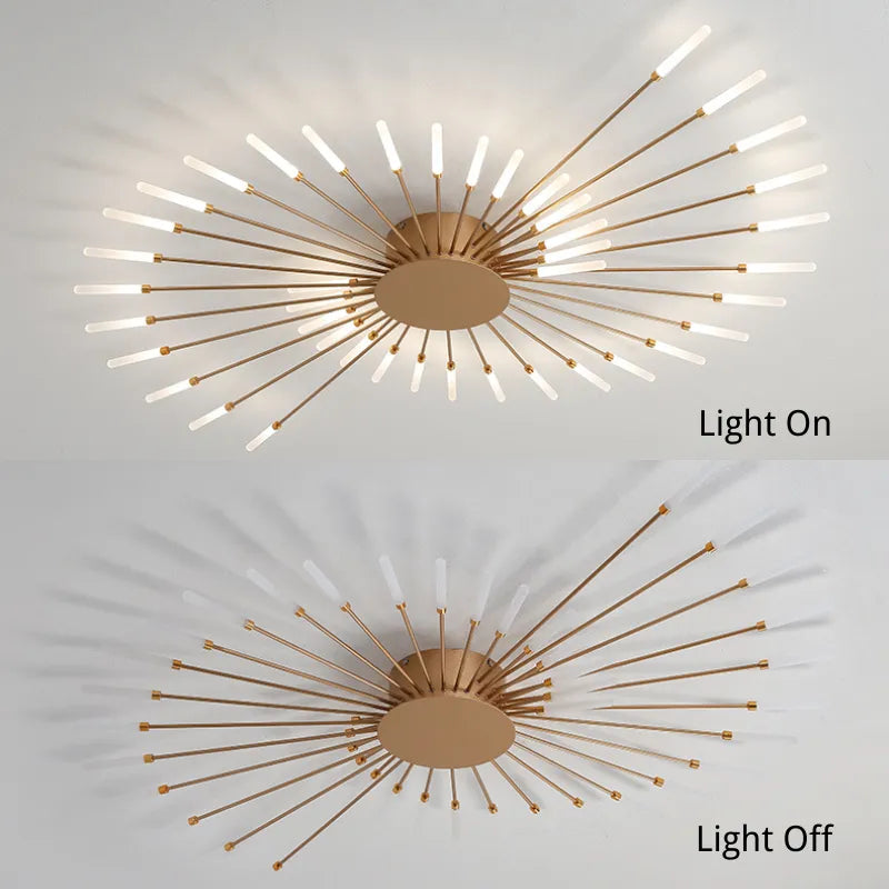 Wesley Flush-Mount Ceiling Light Fireworks, Black/Gold - Hey Lighting